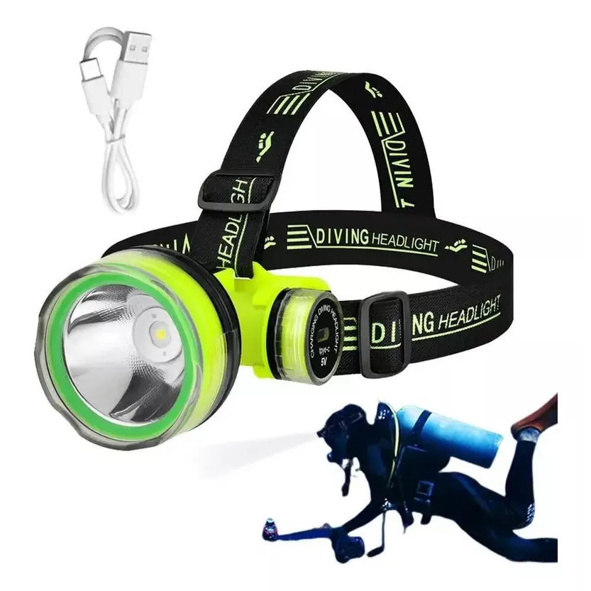 Lanterna De Cabeça Mergulho Pesca Led Usb Prova D