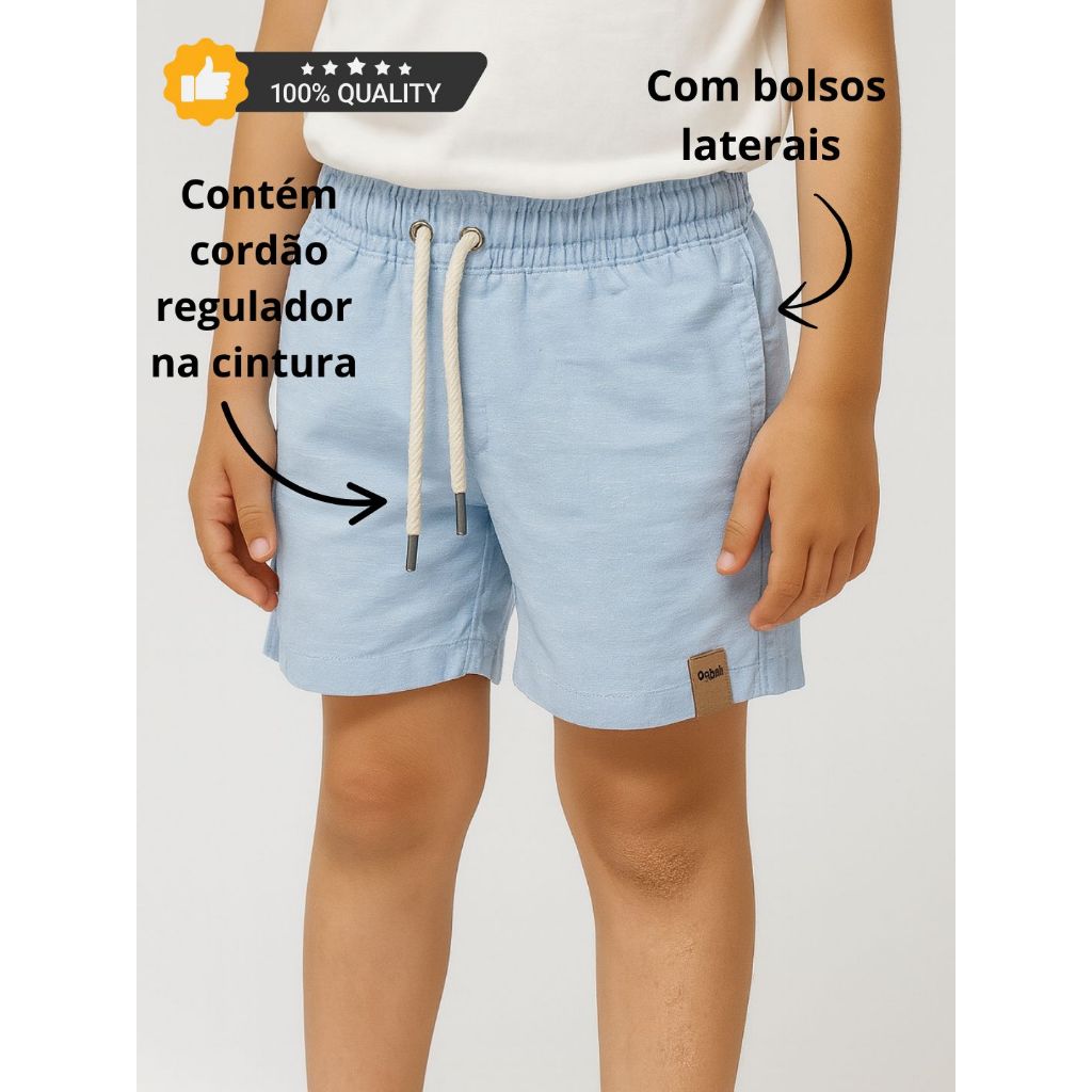 Short infantil Linho Mauricinho Bermuda Menino Cas