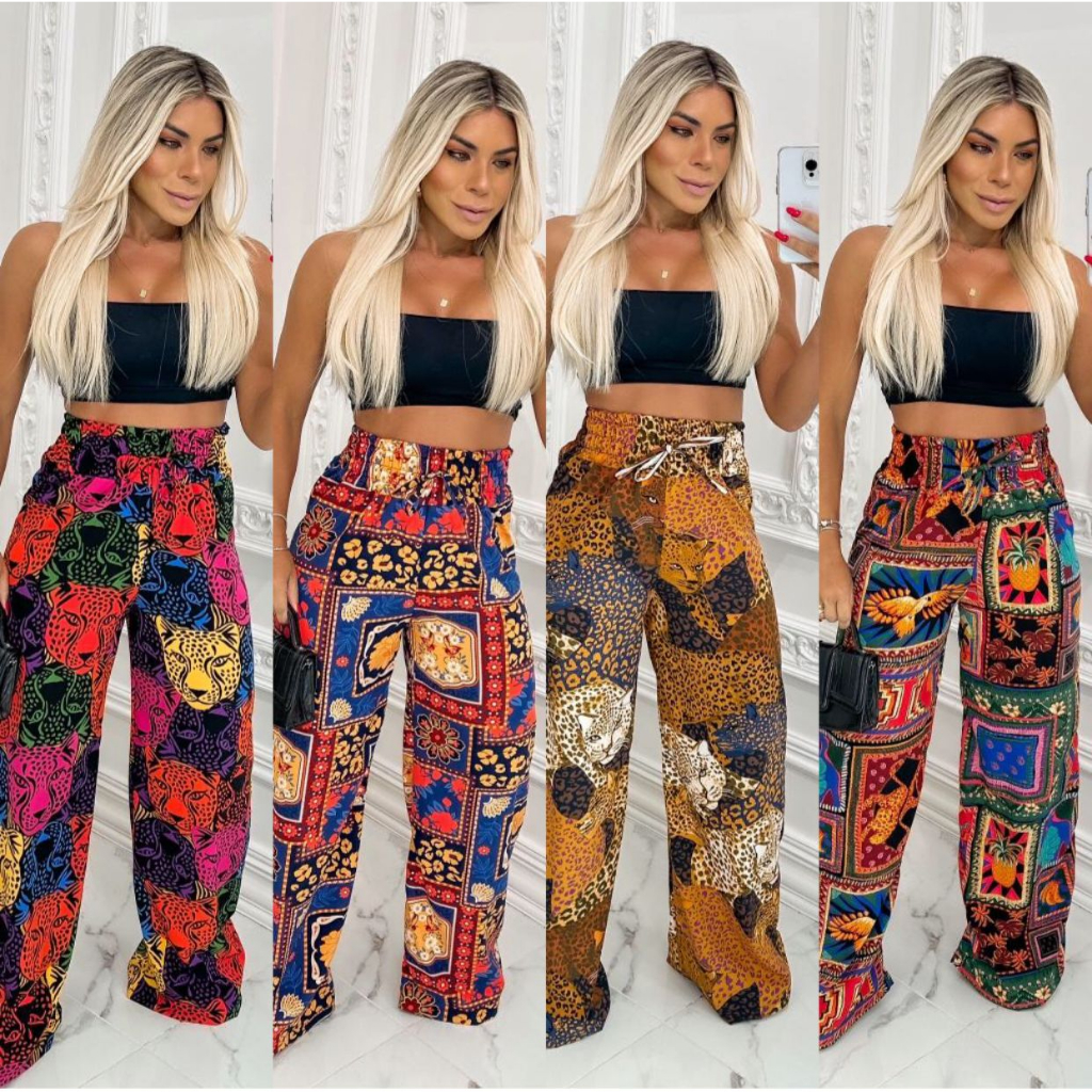 Calça Pantalona Feminina  Cintura Alta com elást