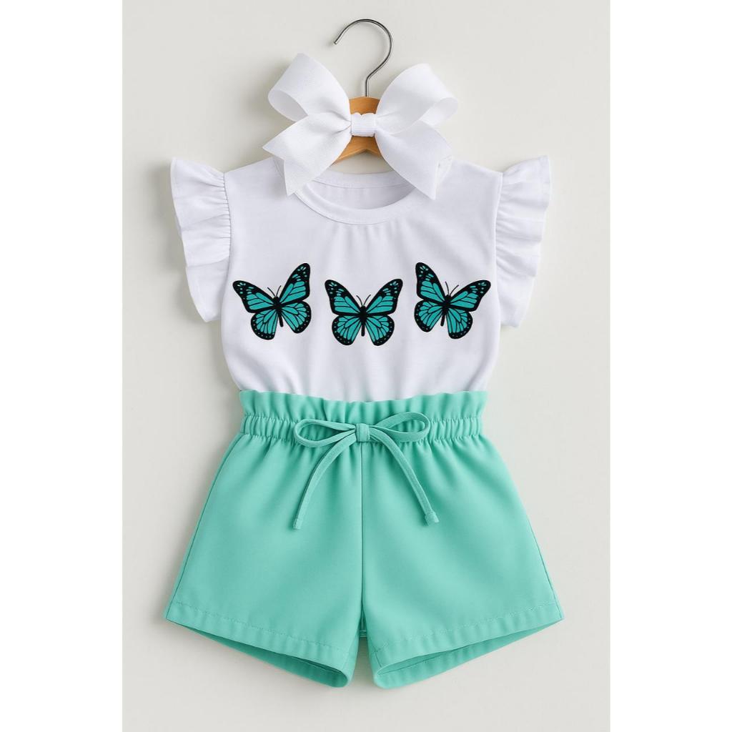 Conjunto menina infantil short e blusa com cadarç