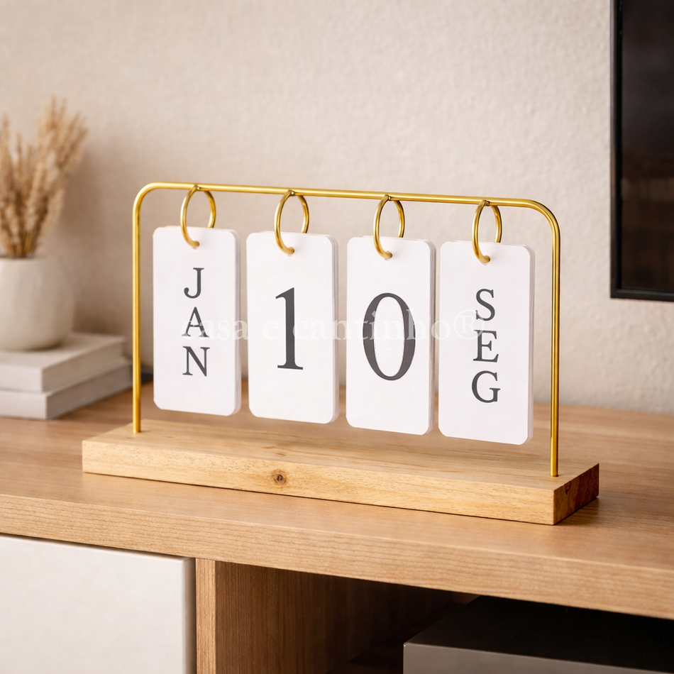 Calendário de Mesa Decorativo com Plaquinhas Dour