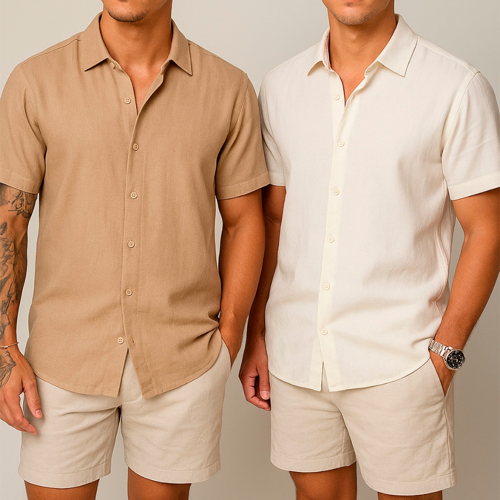 Kit 2 Camisas de linho Masculina para verão praia