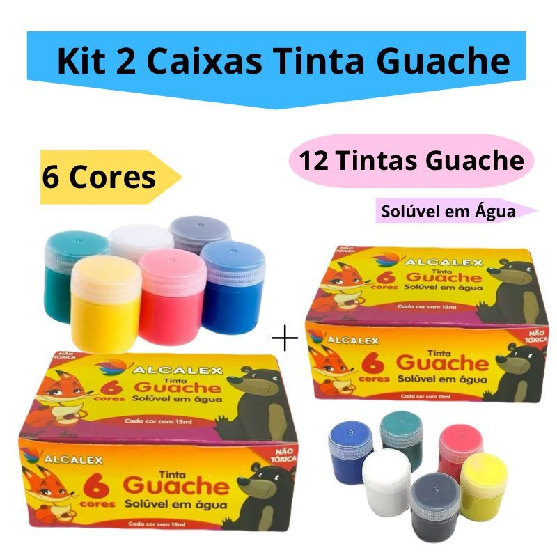 Kit 2 Caixas Tinta Guache 15ml Caixa Com 6 Cores D