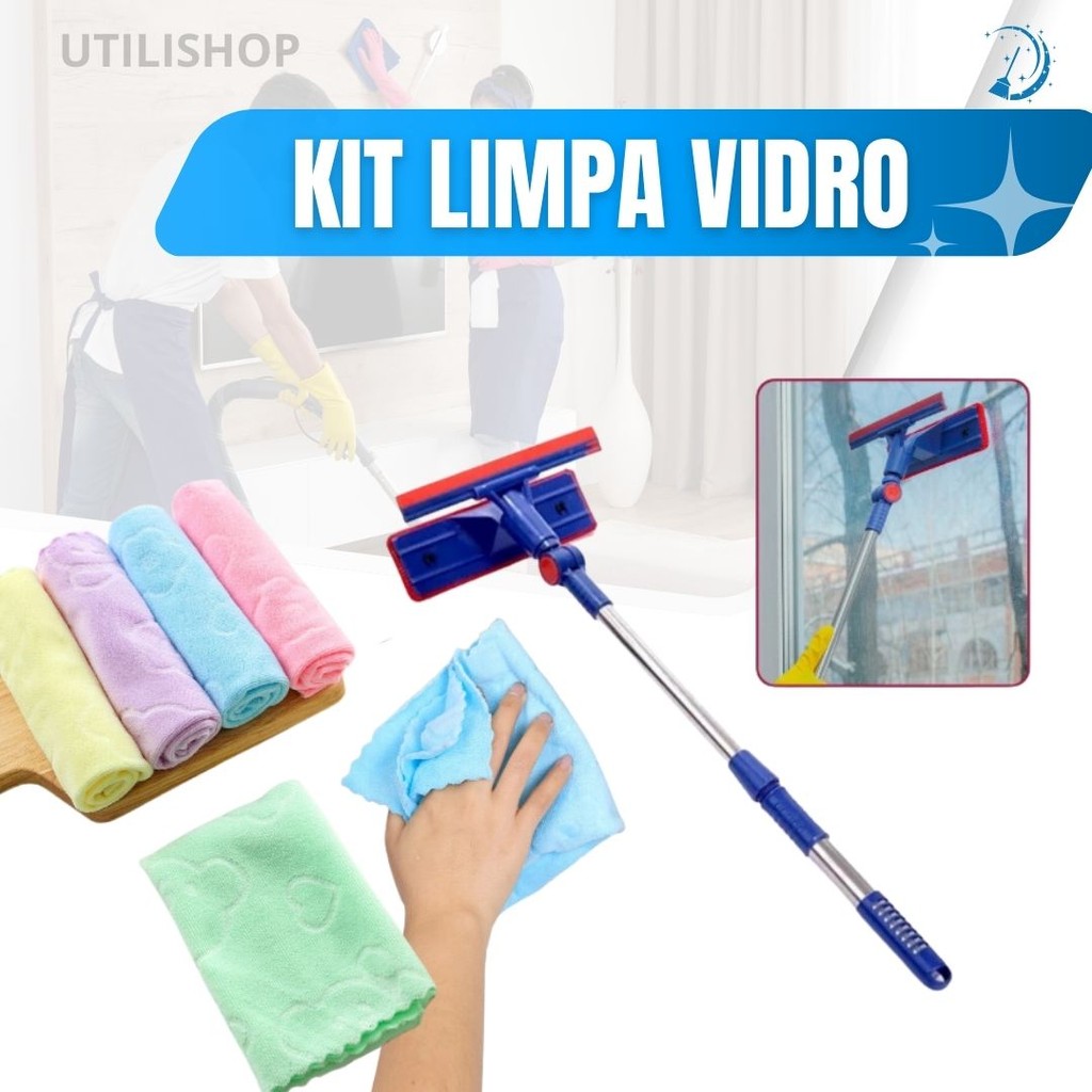 Kit Limpa Vidro Rodo Mágico + 05 Panos de Limpeza