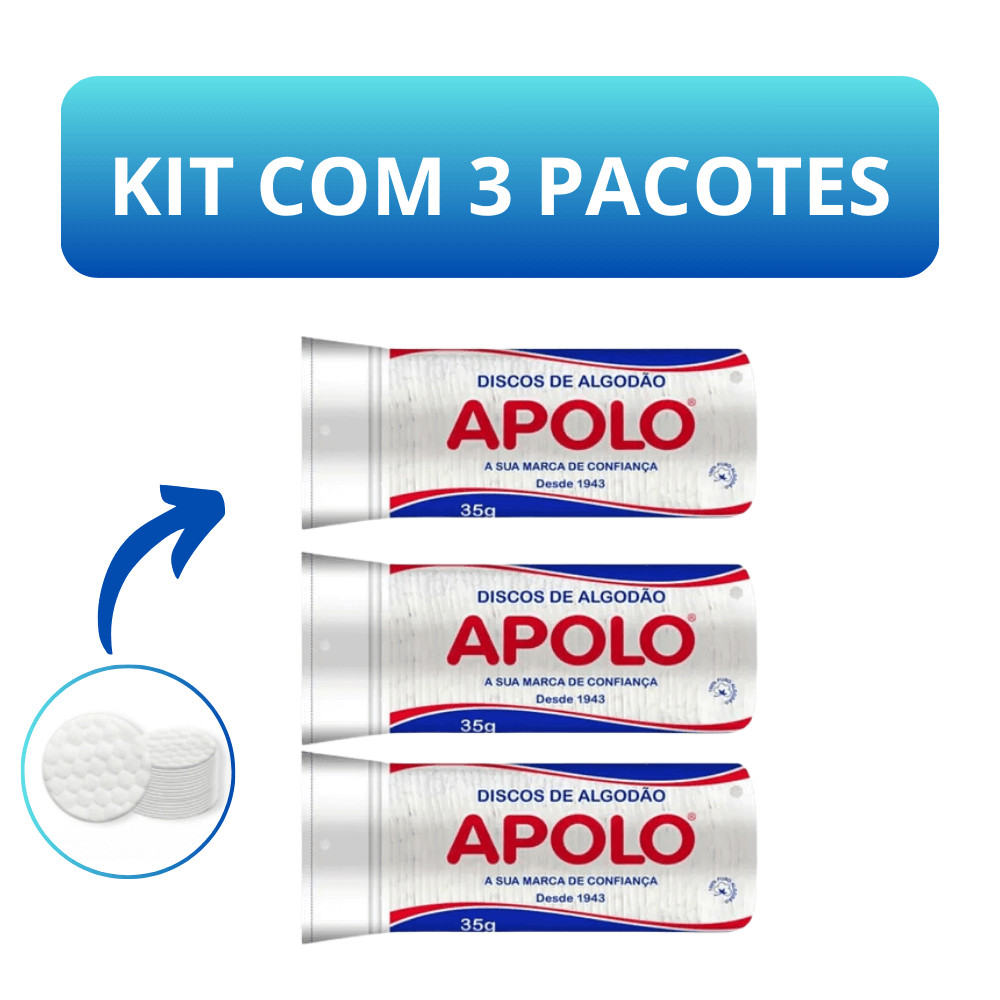 Kit 3 Disco de Algodão Apolo 35g Para o Rosto Lim