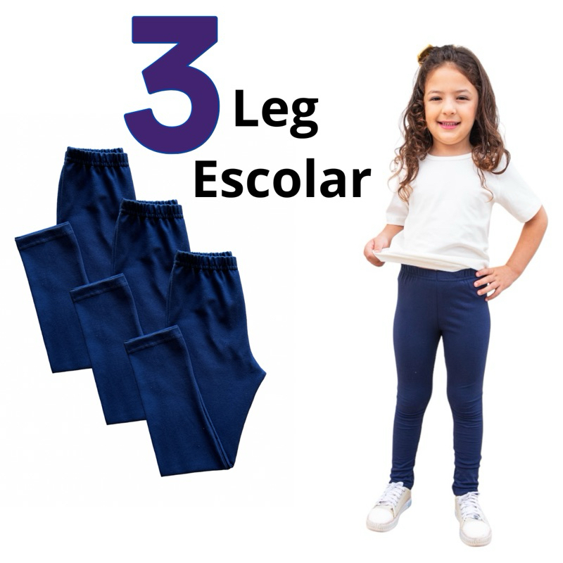 Kit 3 Leg Escolar Cotton Azul Marinho Infantil Men
