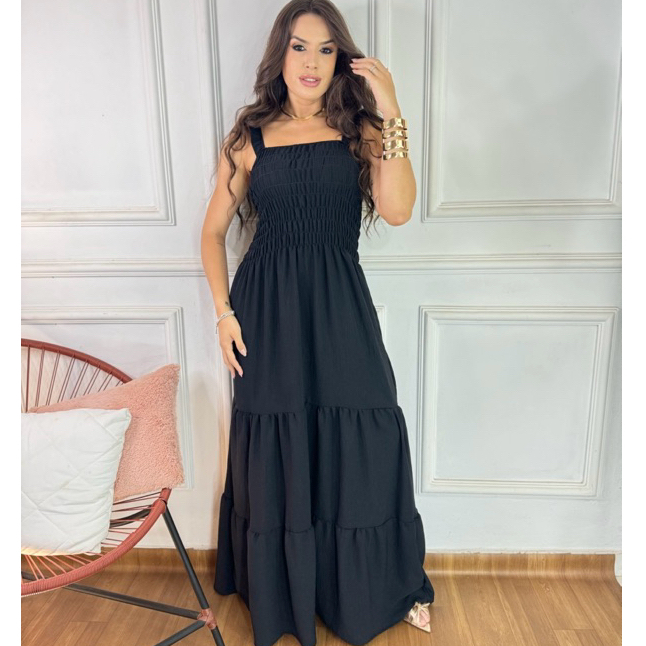 Longo Feminino Vestido Três Marias com Alça e Ba