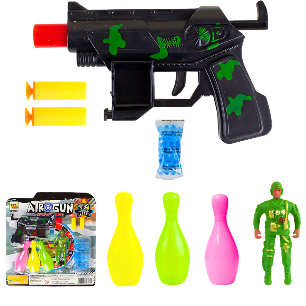 toy king pistolinha 2 em 1 lança dardo e bolinha 
