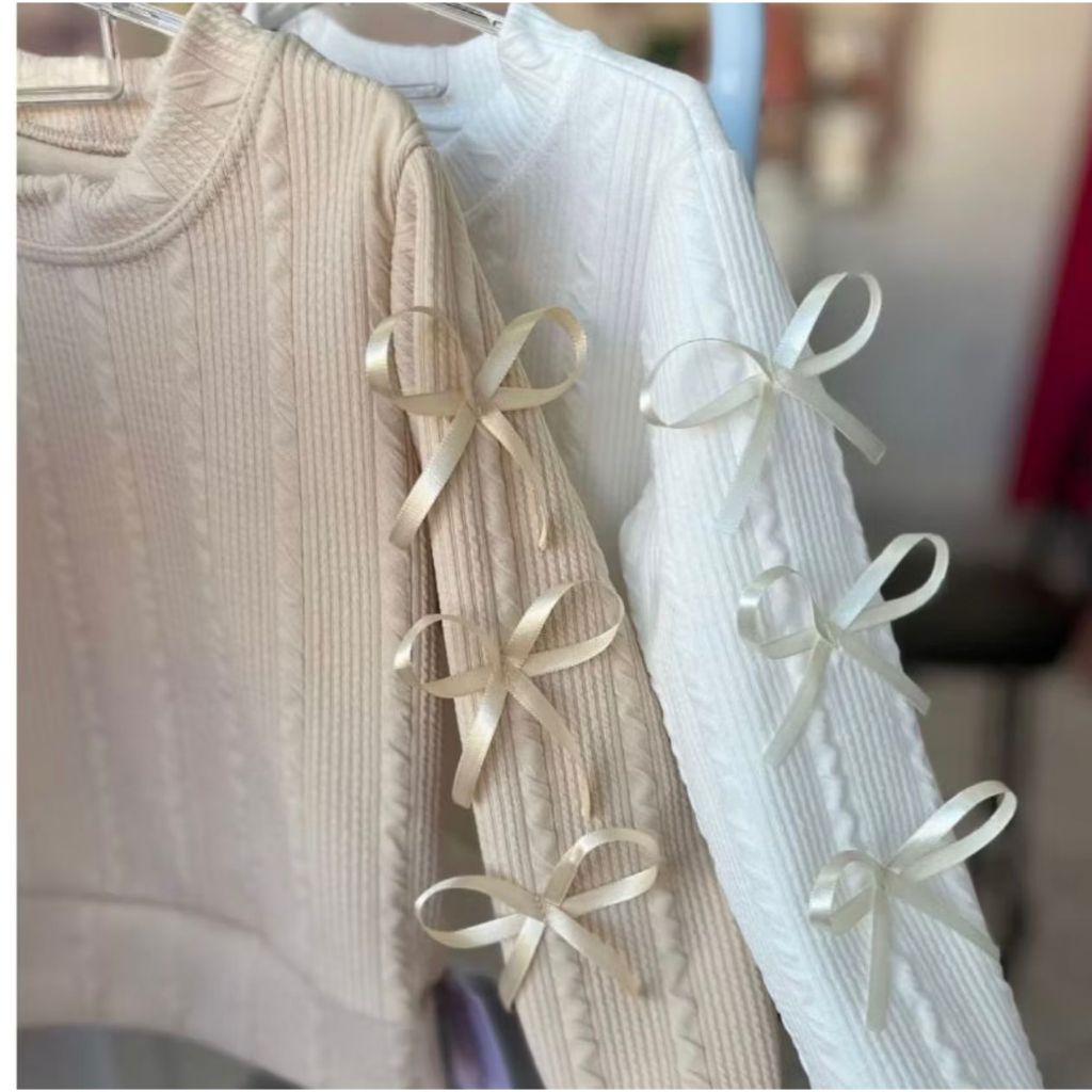 Blusa Infantil Feminina Tricô Canelado com Laços