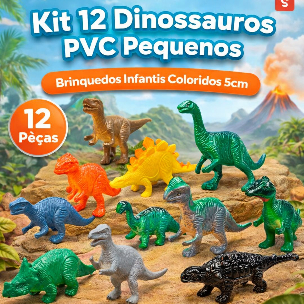 Kit 12 peças Dinossauros de PVC Pequenos | Brinqu