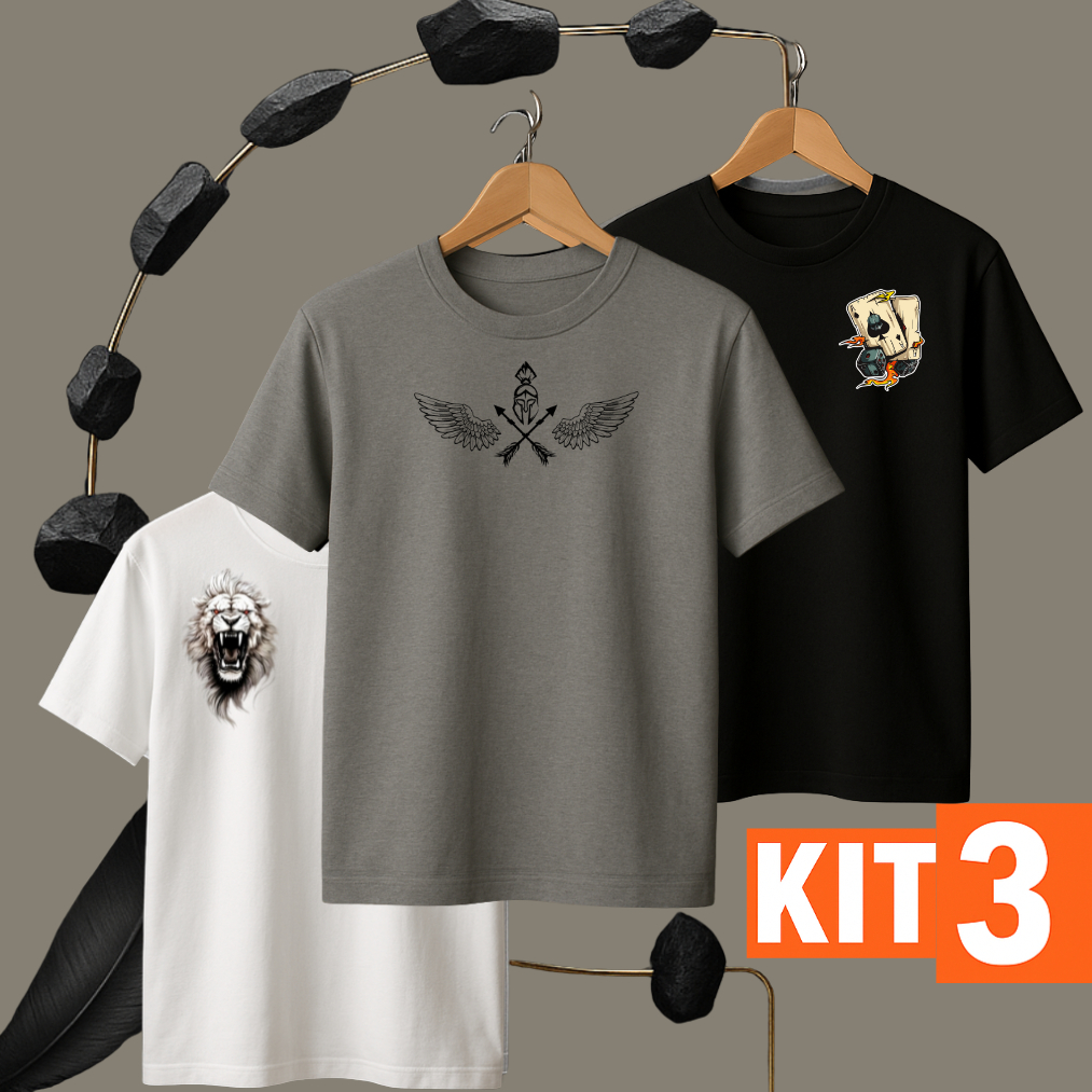 KIT 3 camiseta masculina , camisa algodão masculi
