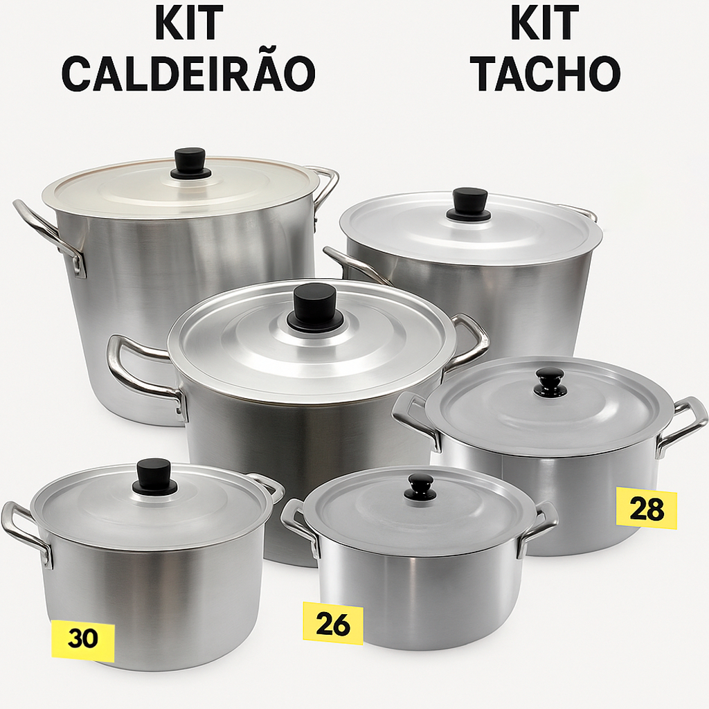 Kit 6 Panelas Grandes (3 Caldeirões + 3 Tachos) |