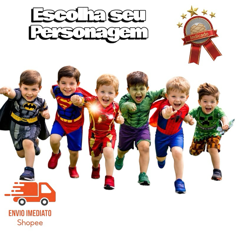 Fantasia Infantil Temática com Máscara 3D Curta 