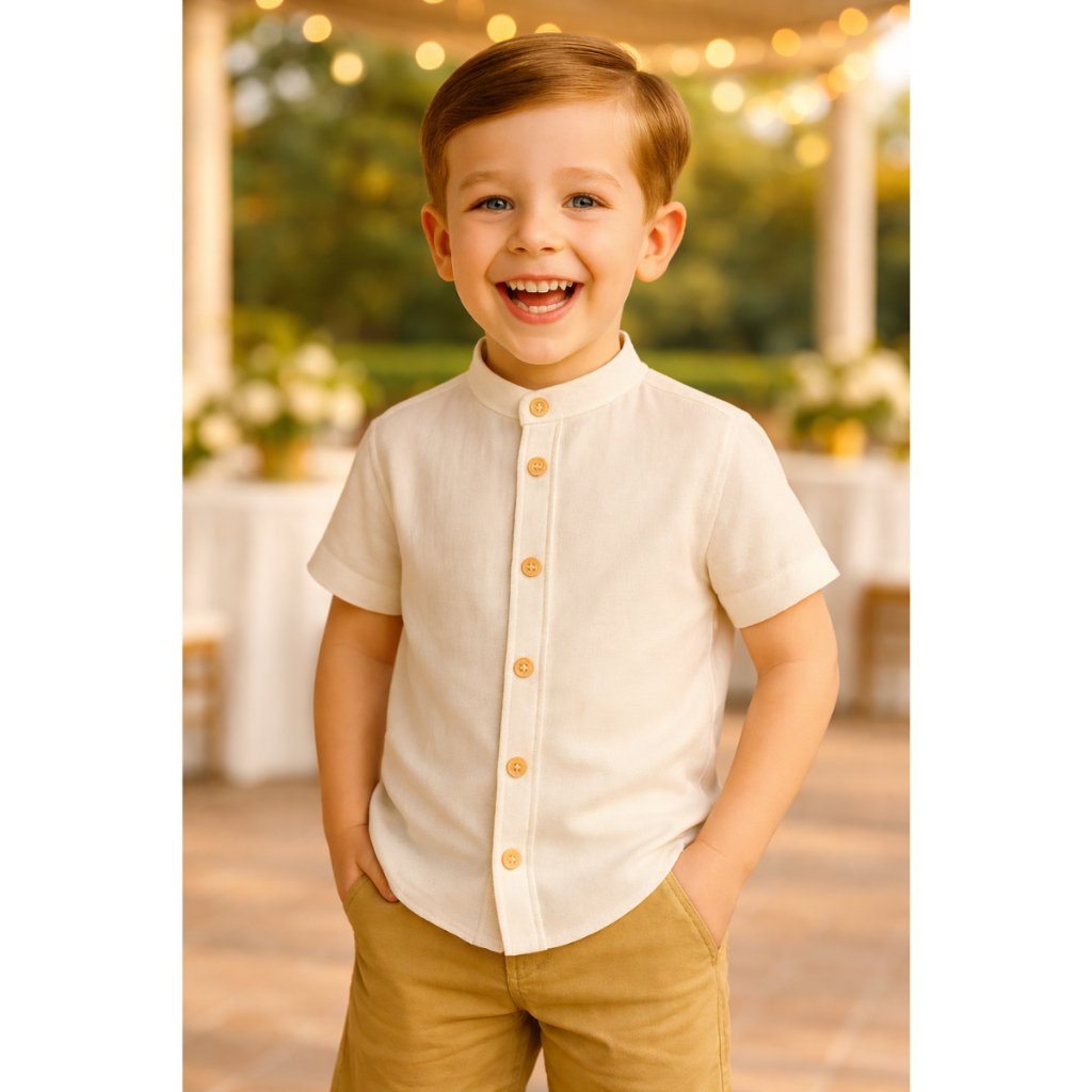 Camisa Linho Infantil Gola Padre Premium 2 a 10 An
