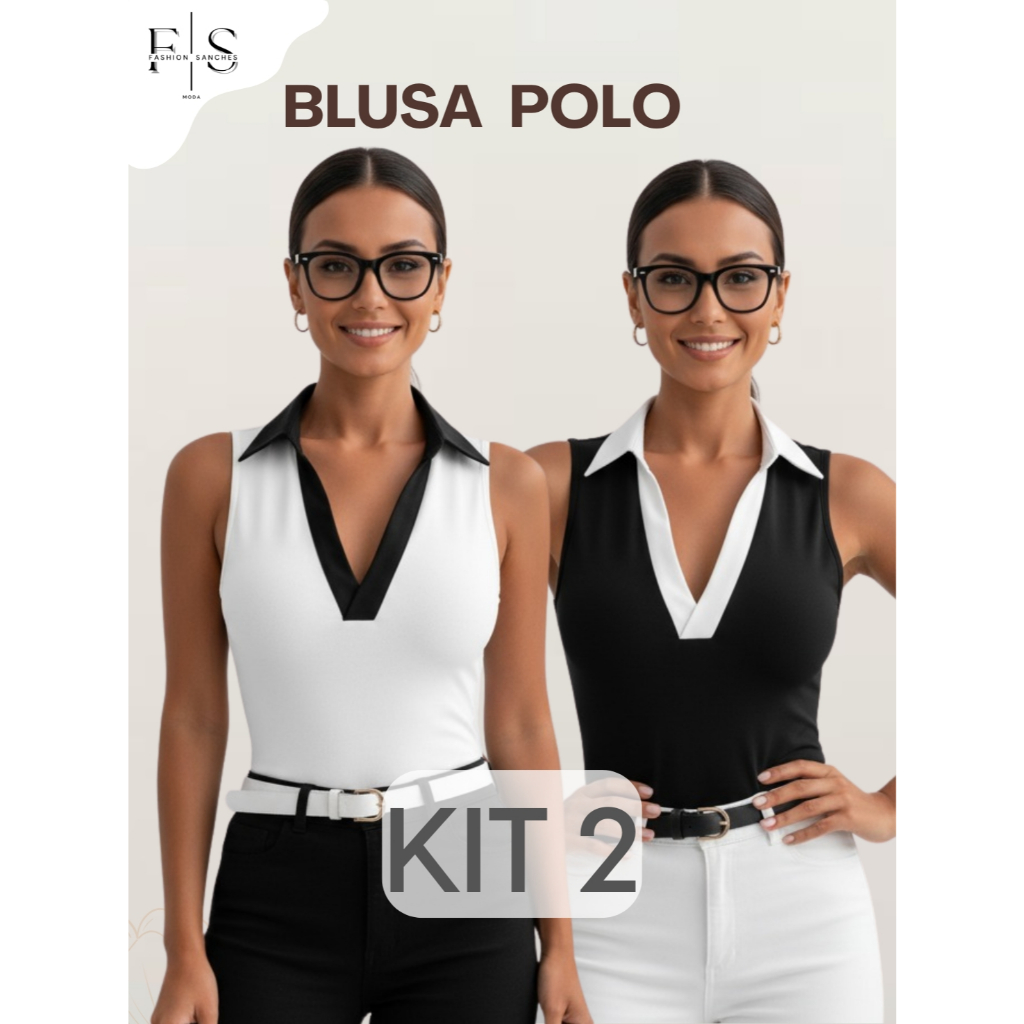 Kit 2 Blusas Regata Feminina Polo Canelada Bicolor