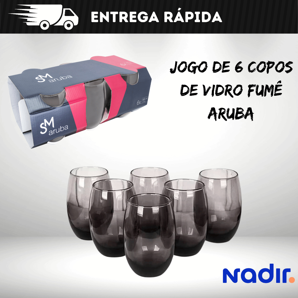 Jogo De Copos De Vidro Com 6 peças Fumê 465ml &#
