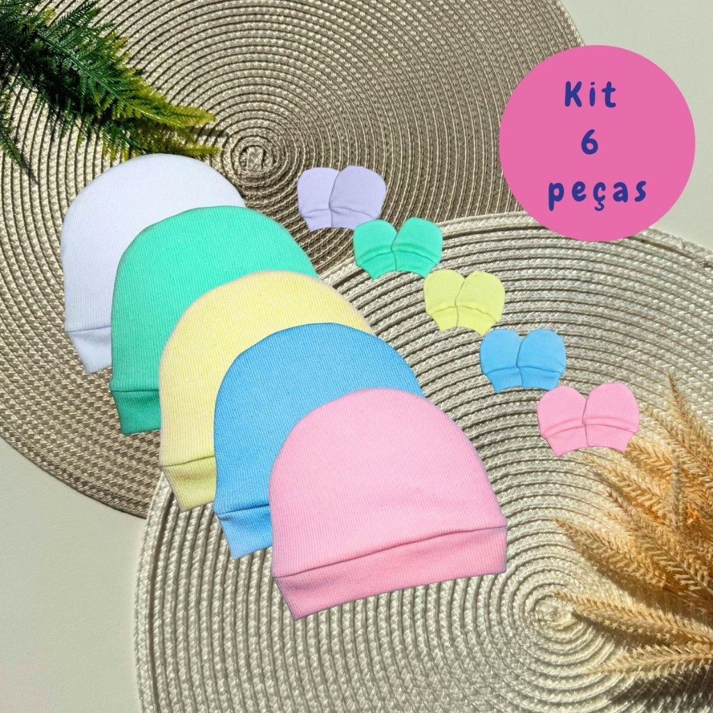 Kit 3 Toucas Com 3 Pares De Luvas Para Bebê Recé