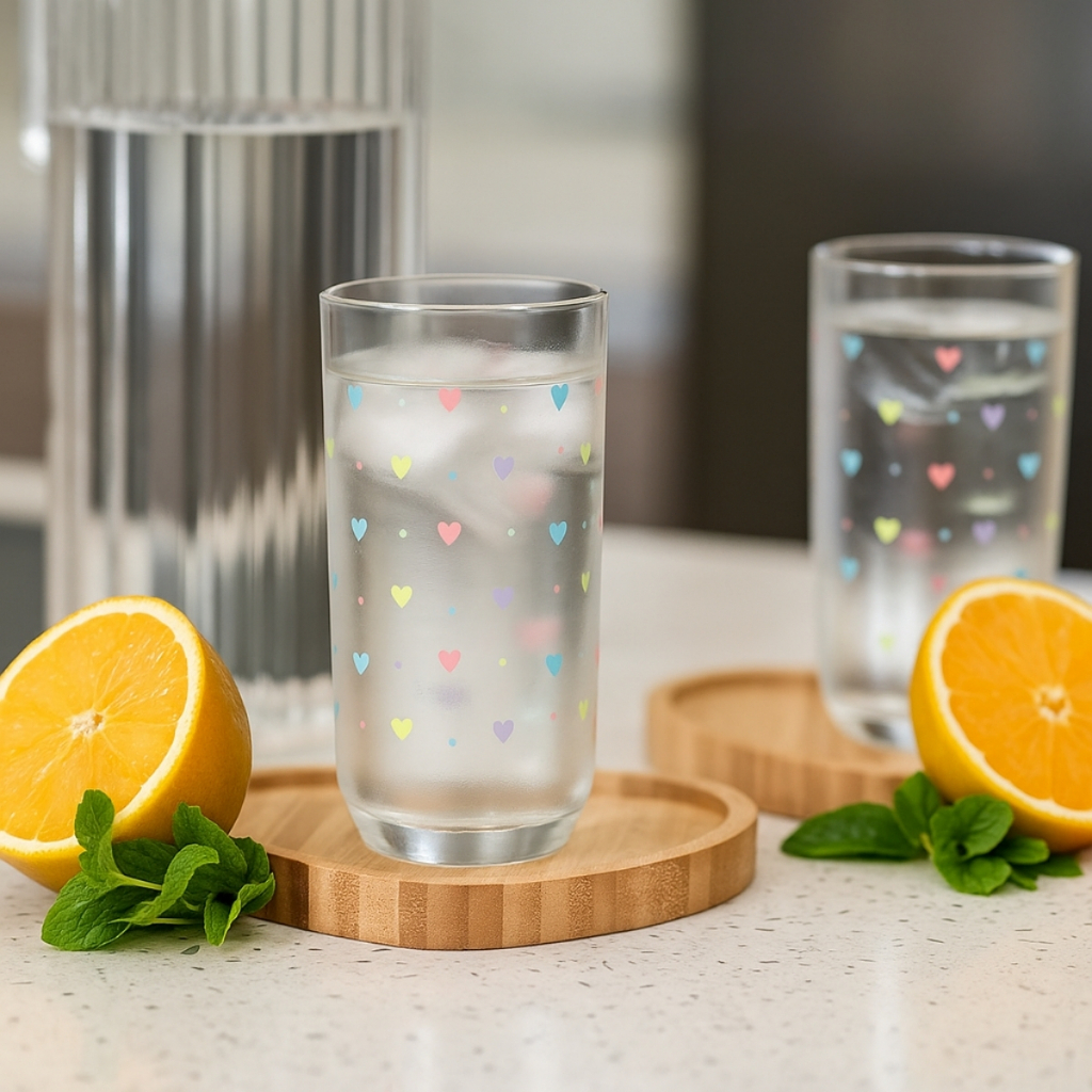 Conjunto Copos de Vidro 240ml Coração Decorado K