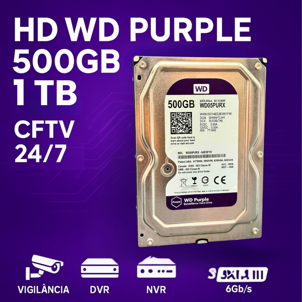 HD WD Purple 1TB SATA 3.5 Para DVR Intelbras/Multi