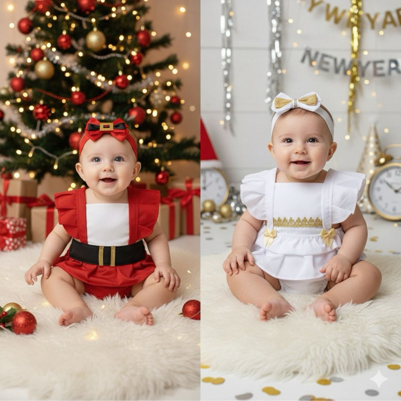 Romper Body Roupa Bebê tematico Natal e Ano Novo 