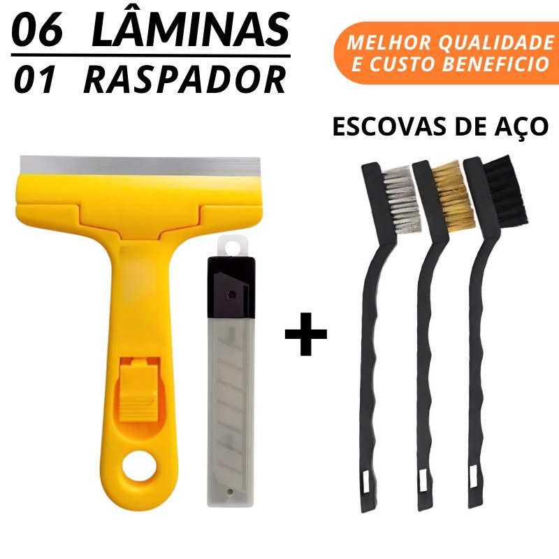 Kit Raspador Multiuso + 3 Escovas de Aço, Nylon e