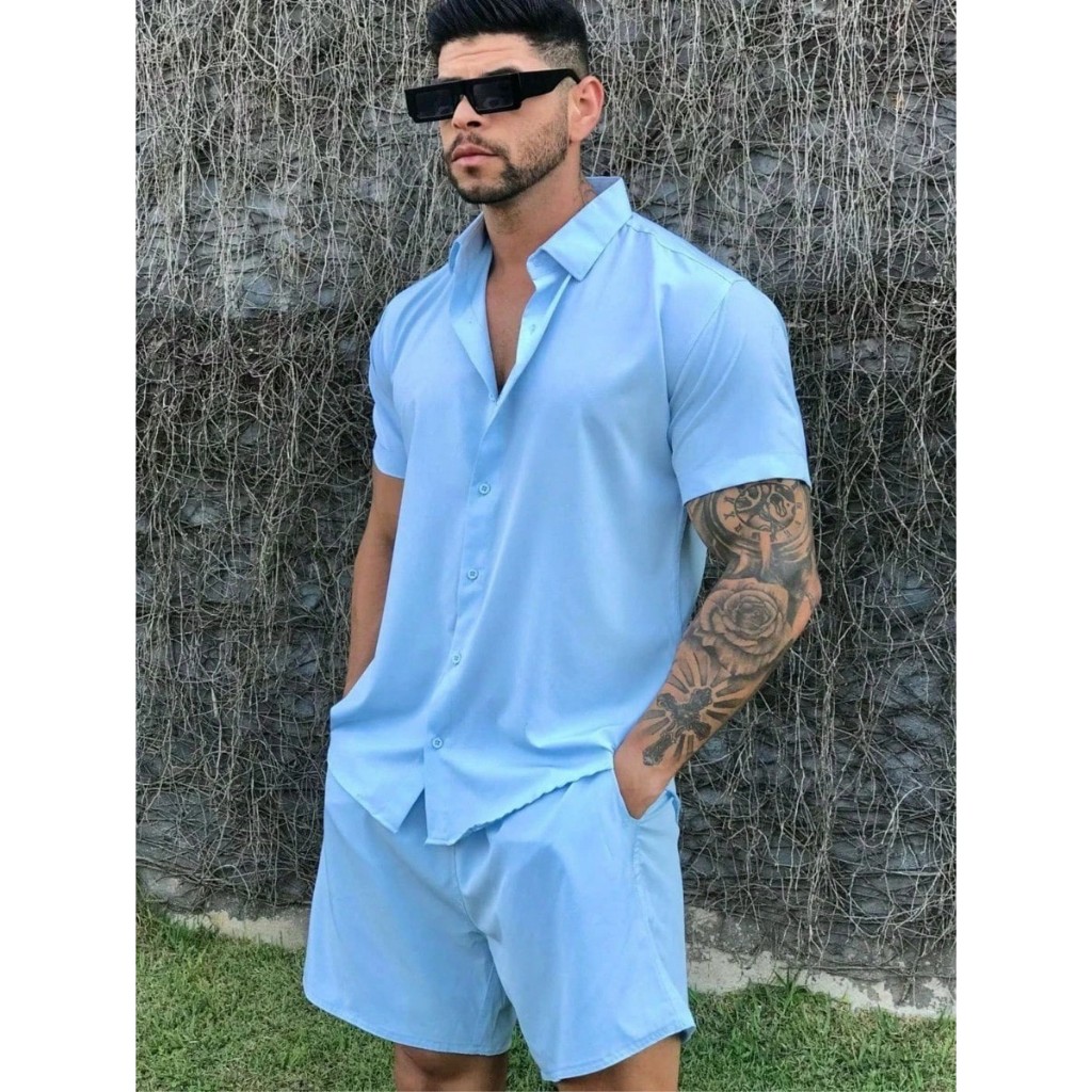 Conjunto Camisa e Short Florido Havaiano Estampado