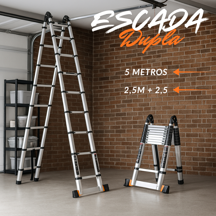 Escada Dupla Telescópica 5m Extensível Multifunc