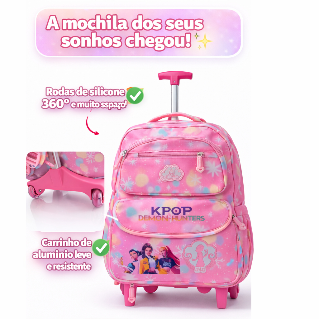 Mochila Escolar Infantil de Carrinho K-Pop Hunters