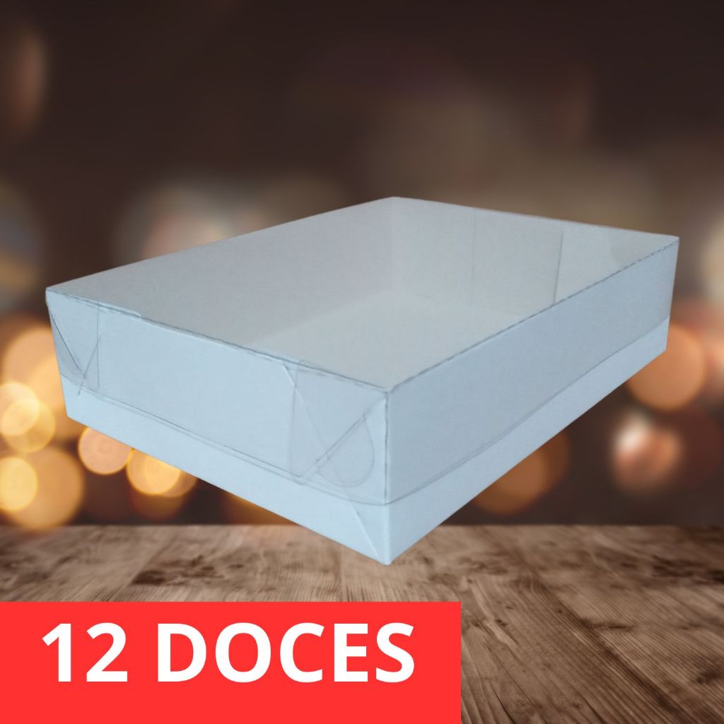 50 Caixa Para 12 Doces Branca Tampa de Acetato