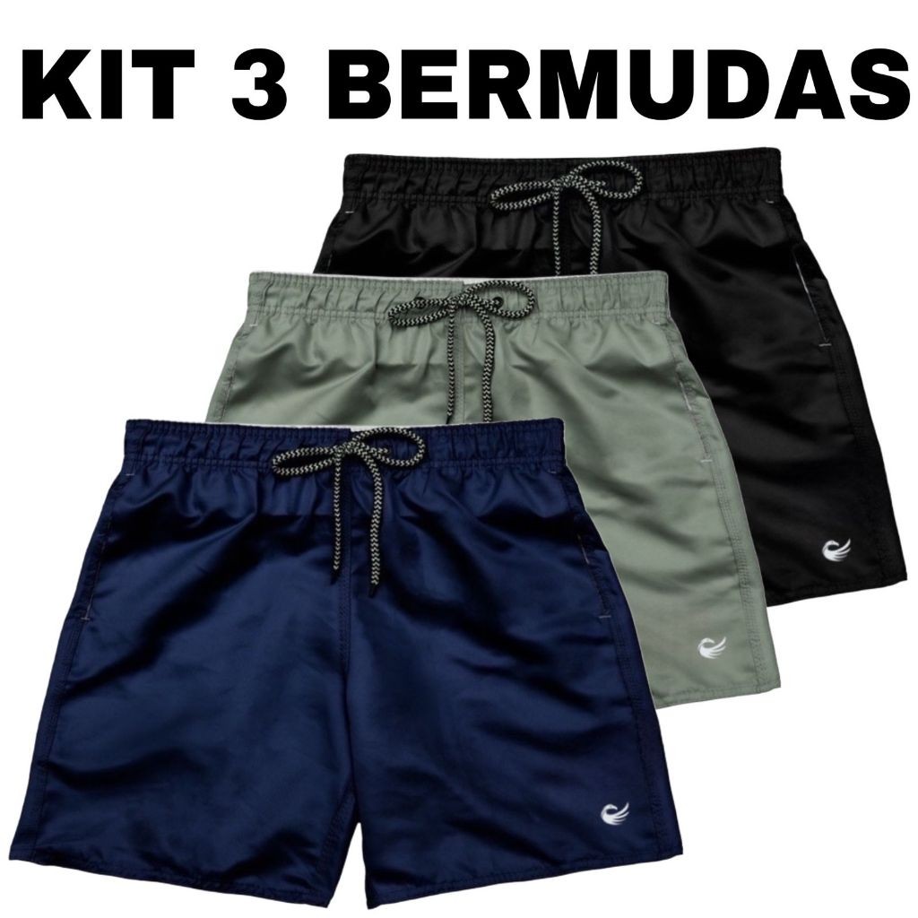 KIT 3 BERMUDAS MASCULINA ACADEMIA SHORT TACTEL TRE