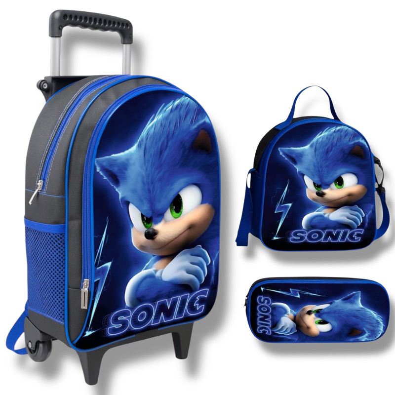 Kit Escolar Sonic Menino Infantil Masculina Bolsa 