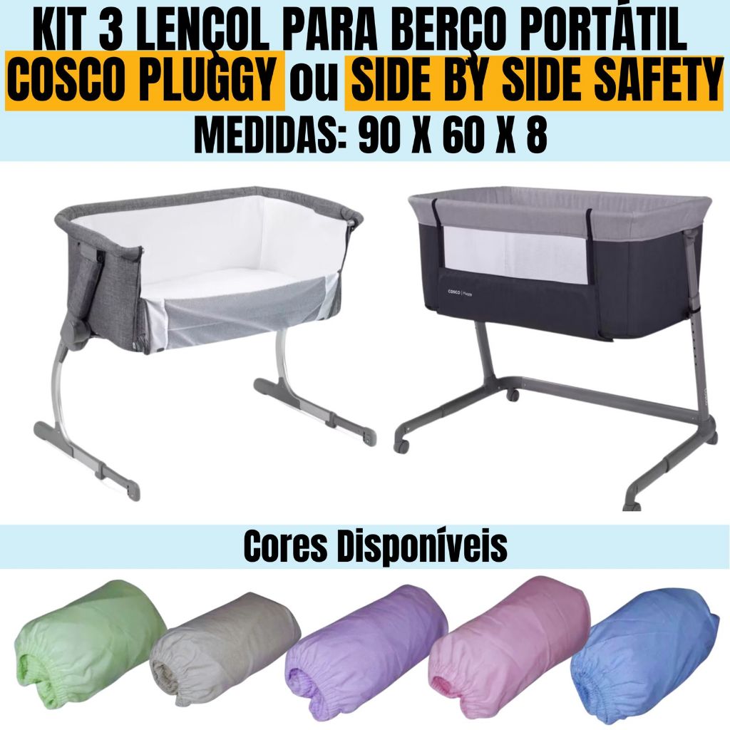 KIT 3 LENÇOL PARA BERÇO PORTATIL SIDE BY SIDE SA
