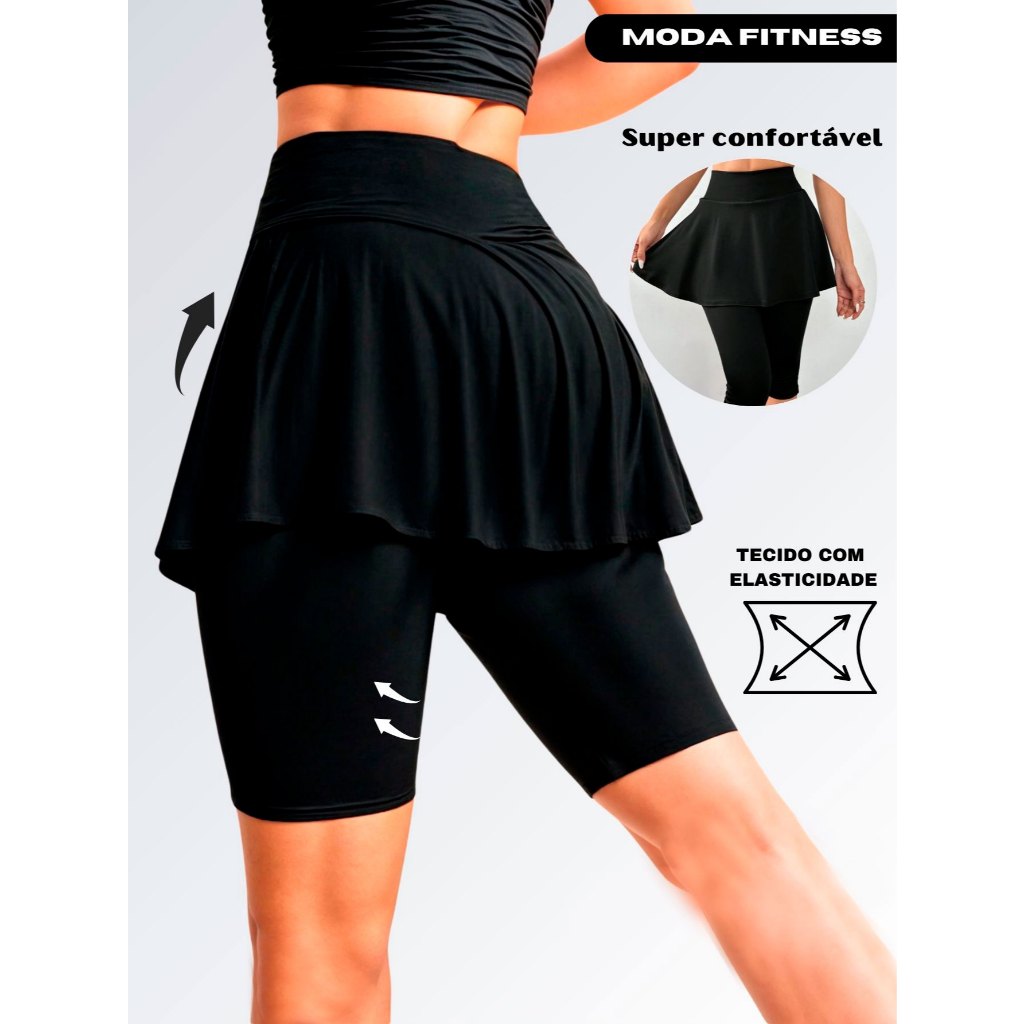 Bermuda Saia Babado Cós Alto Cintura Alta Tapa Bu