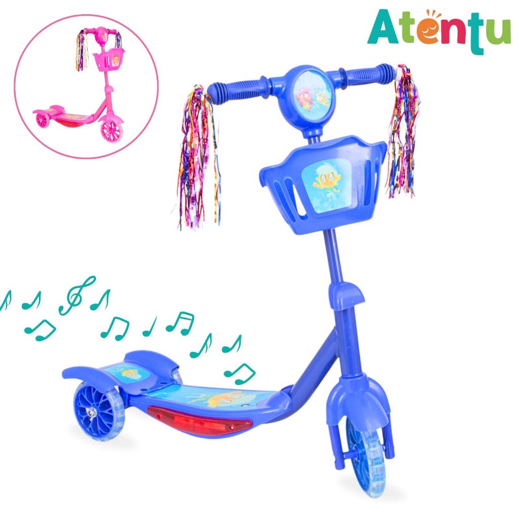 Patinete Infantil 3 Rodas com Led Som e Cesta Meni