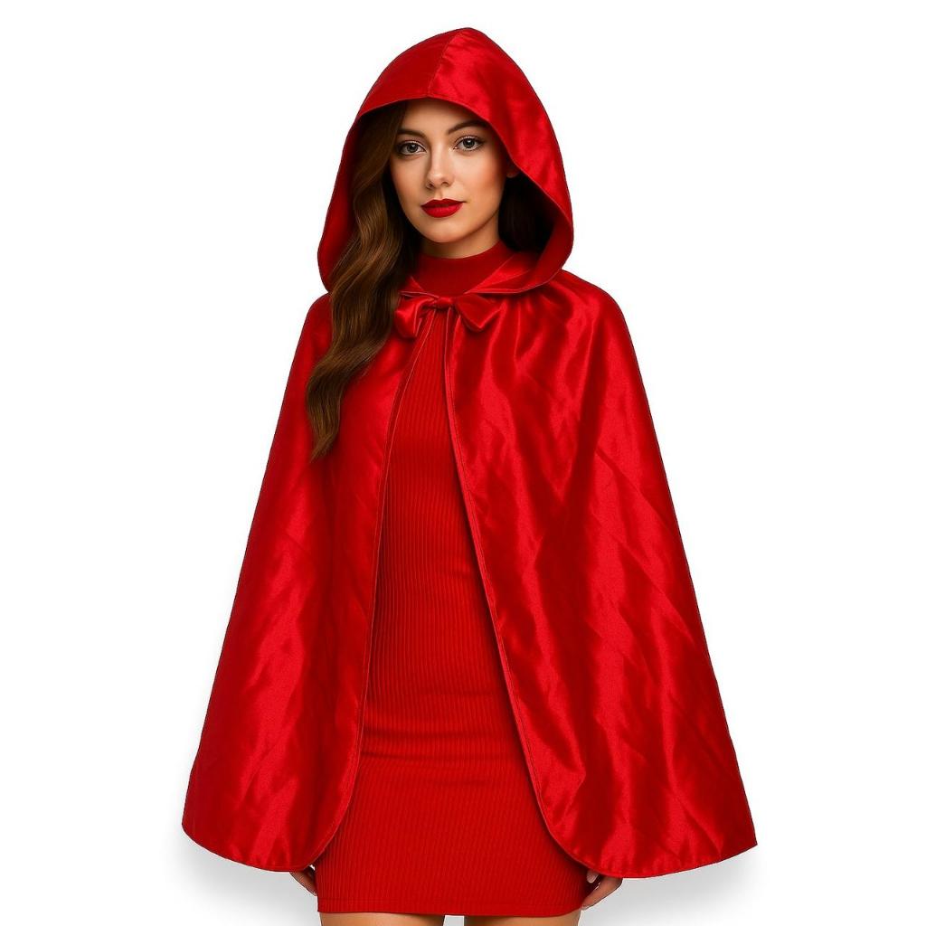 Capa Chapeuzinho Vermelho de Cetim com Capuz / Fan