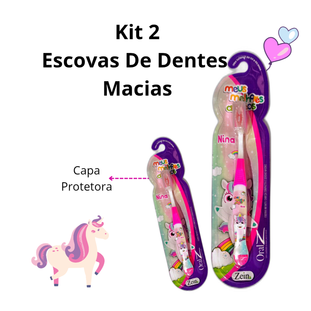 Kit 2 Escovas De Dentes Rosa Macia  Infantil Crian