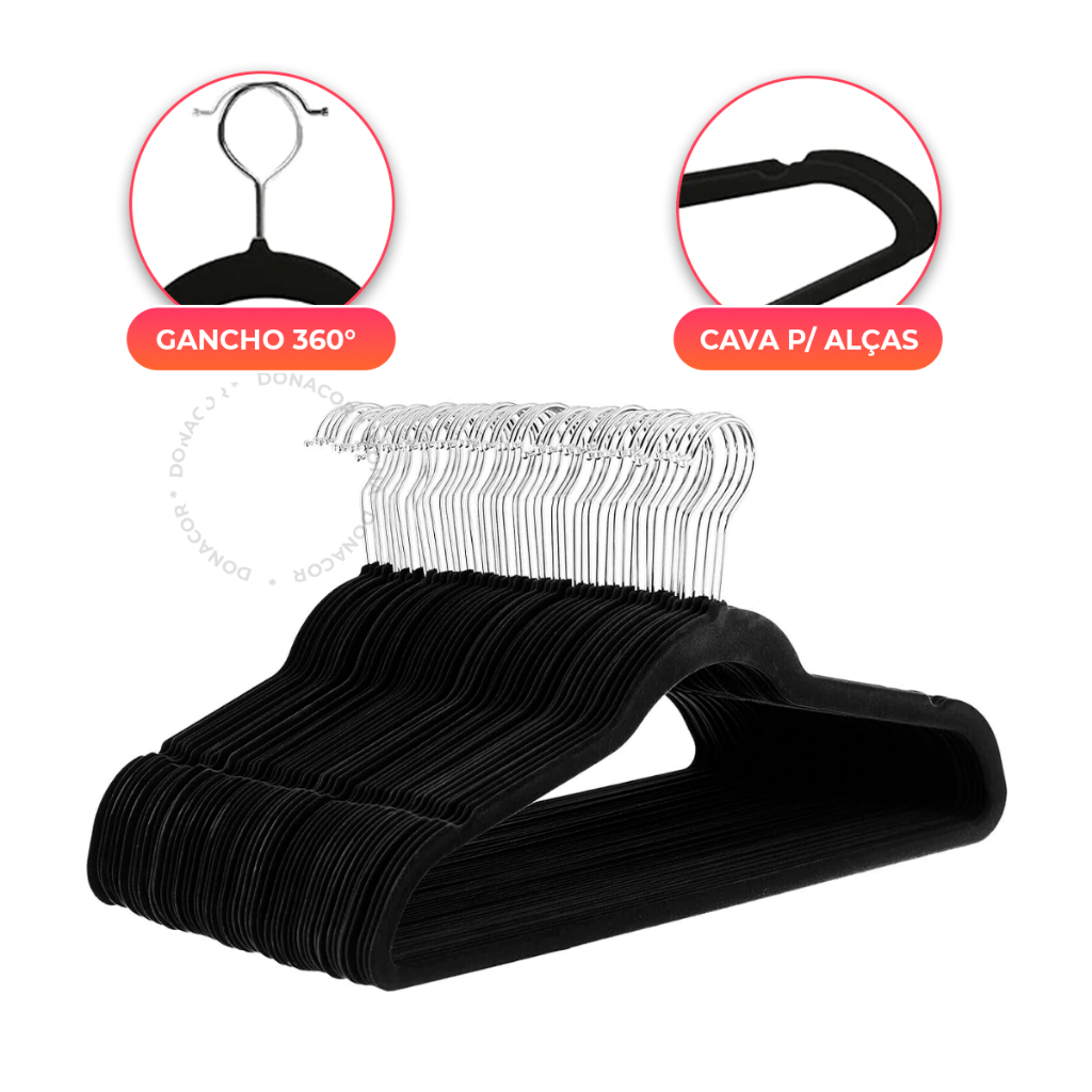 Kit Cabides Veludo De Roupa Cinza/Preto Antidesliz