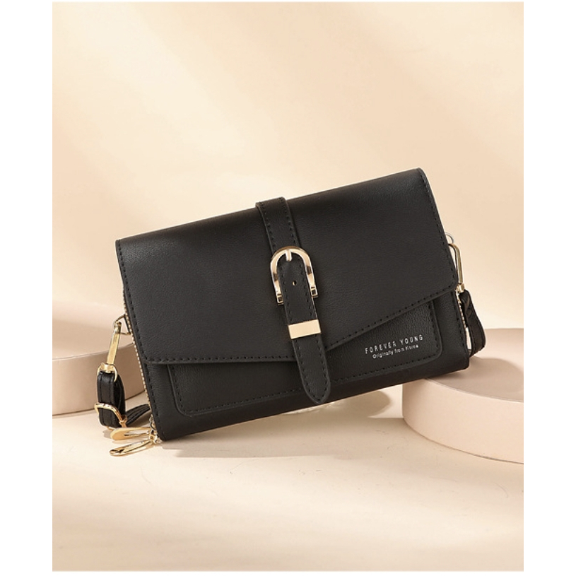 Carteira feminina longa com fivela magnética e v