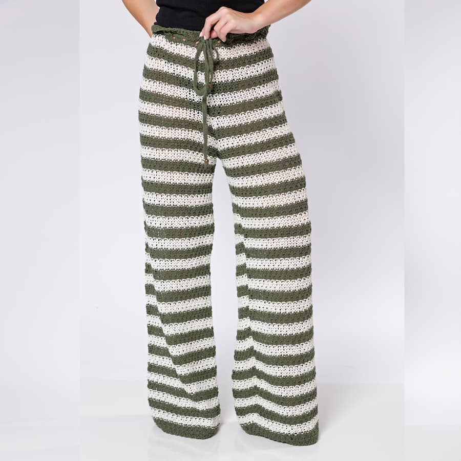 Saida De Praia Calça Listrada Croche Moda Verao B