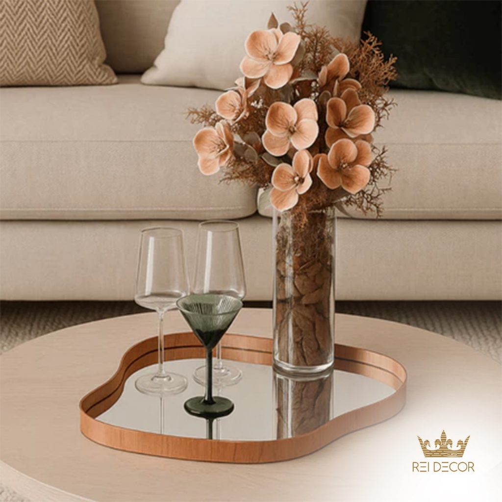 Bandeja Decorativa Com Espelho Ondulado 52x42cm De