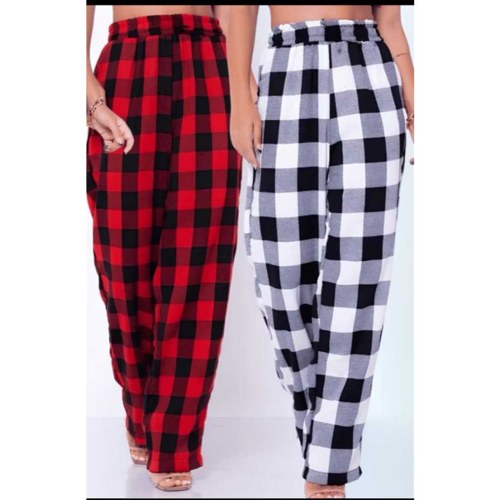 Calça Pantalona Xadrez Feminina Flanelada  Estilo
