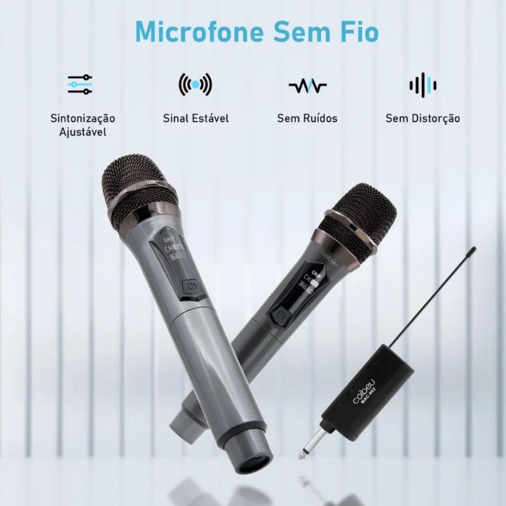 Kit 2 Microfones Sem Fio Profissional UHF com LED 