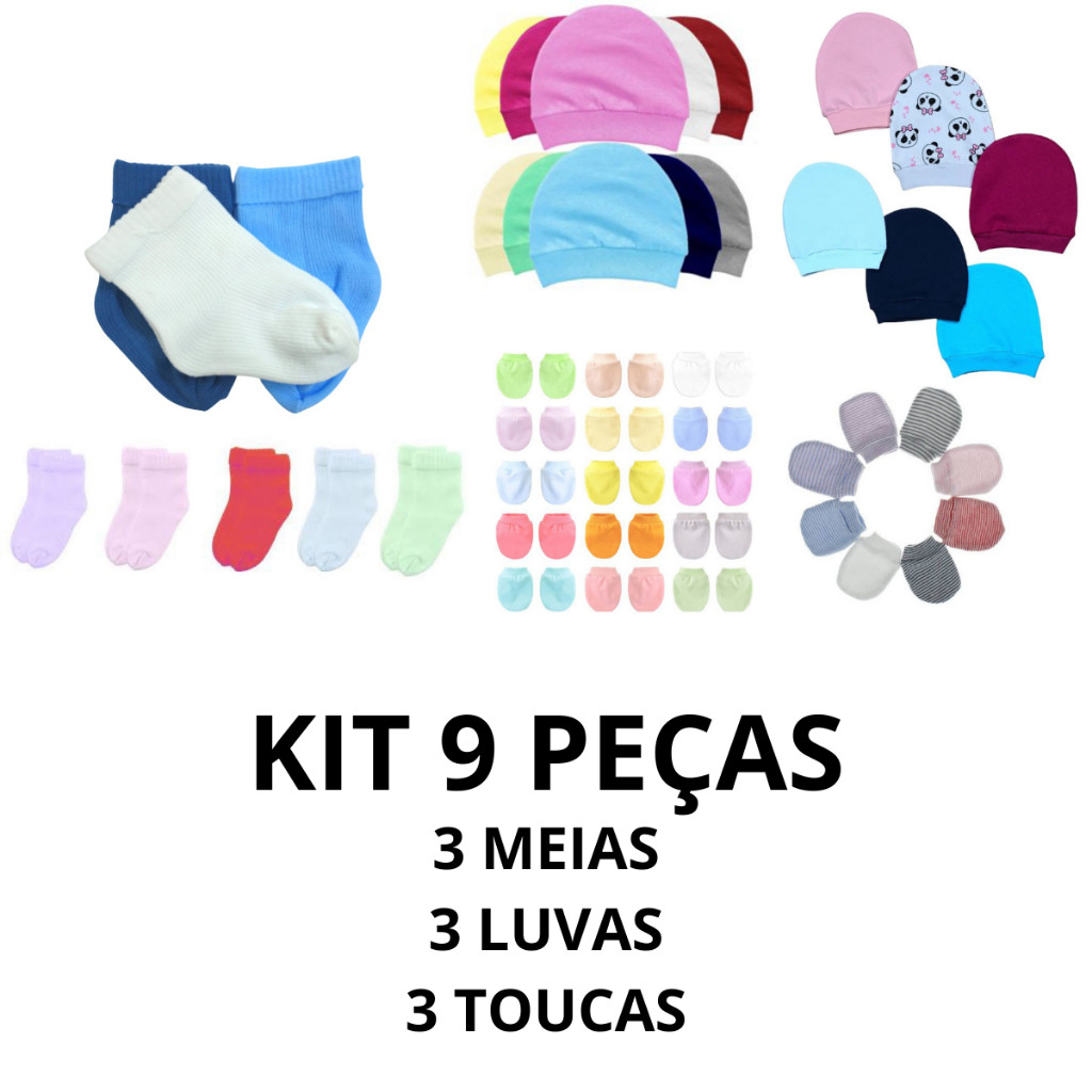 Kit Luva toucas e meias para bebês recém nascido