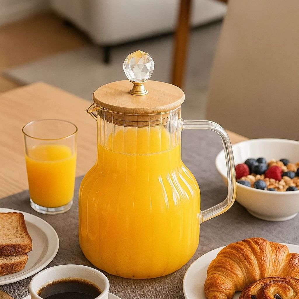 Jarra de Vidro 1L Tampa Bambu Luxo – Vencedo