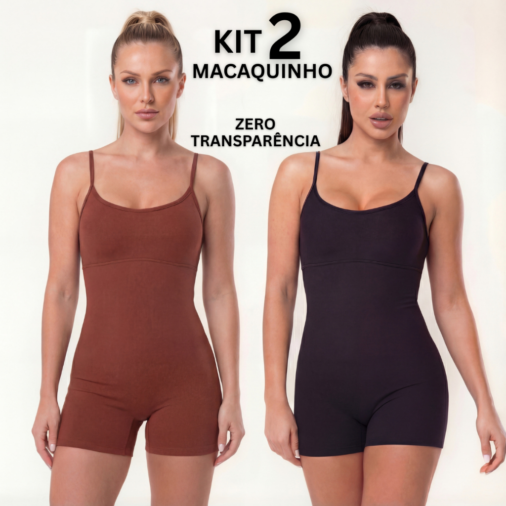 Kit 2 Macaquinho Fitness Alcinha Zero Transparênc