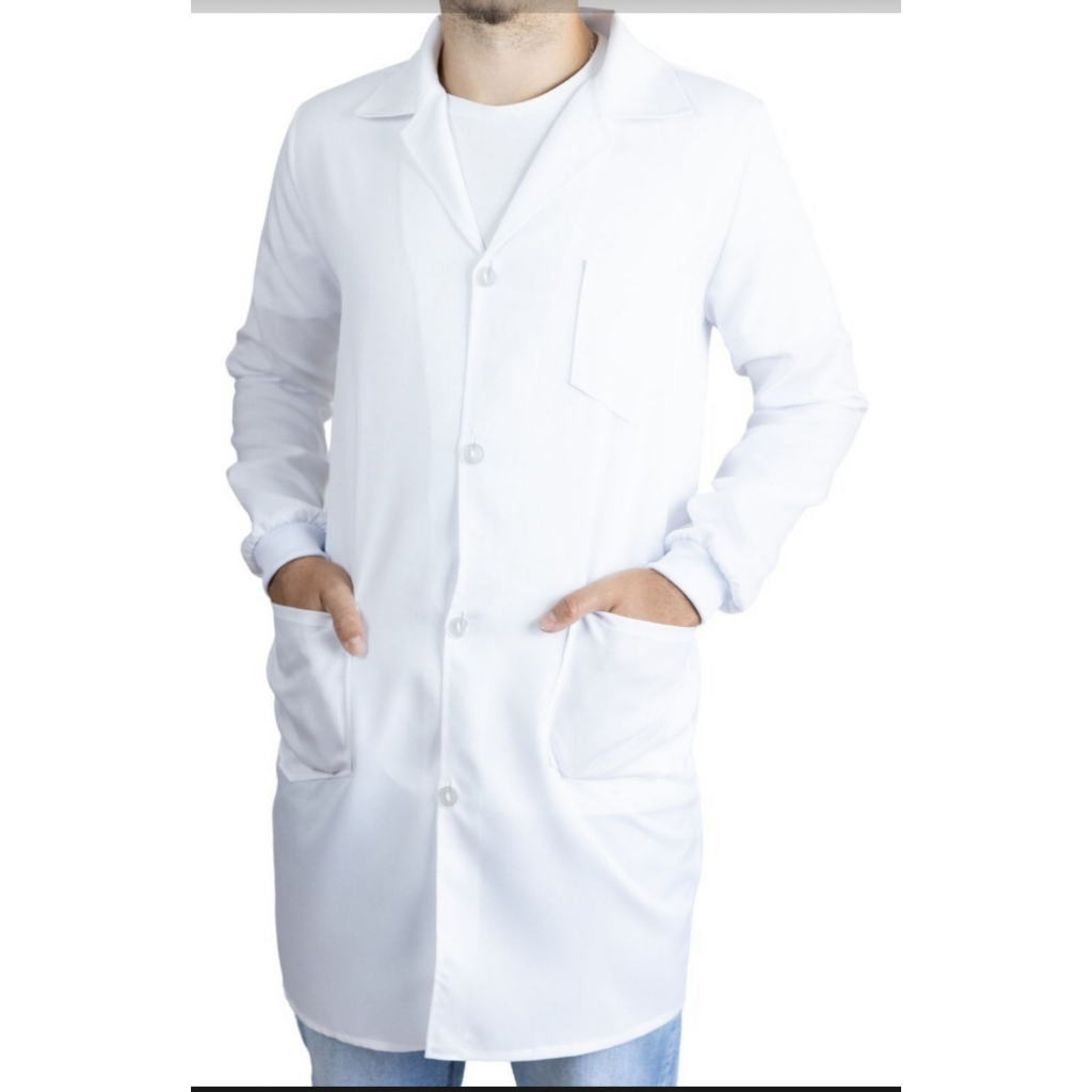 jaleco branco manga longa com punho unissex