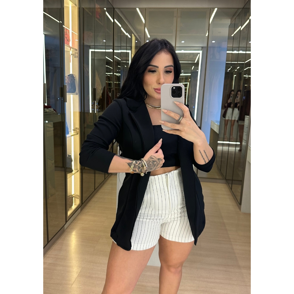 Blazer Feminino Alongado de Neoprene – Eleg�