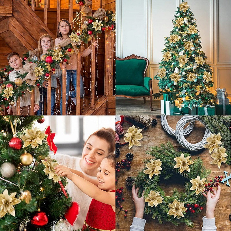 20/10Pcs Flores De Natal Artificiais Glitter árvo