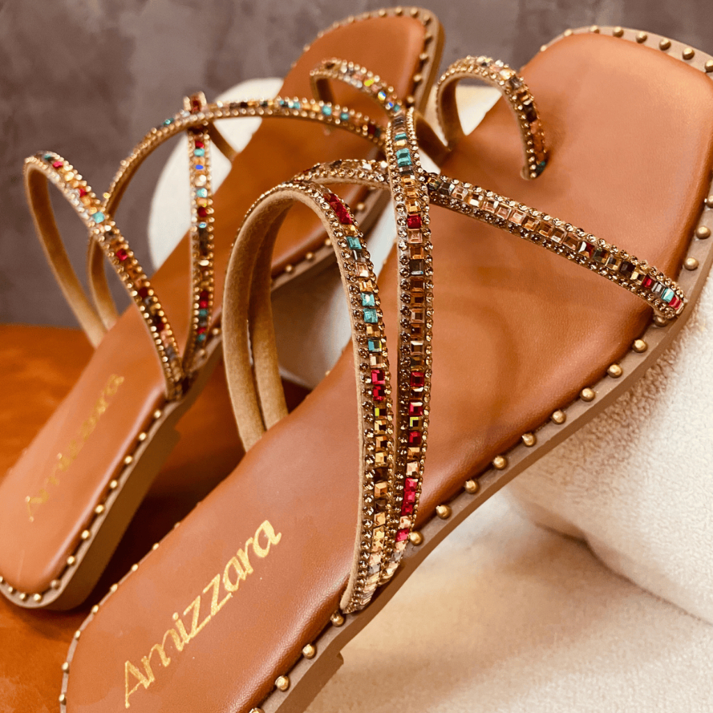 Sandália Feminina Rasteirinha Exclusiva Com Brilh