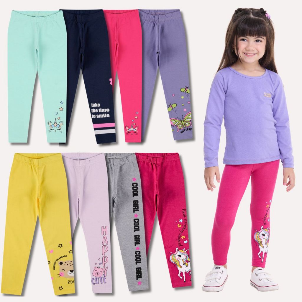 Kit Sortido 1, 3 ou 6 Calças Leggings de Cotton p